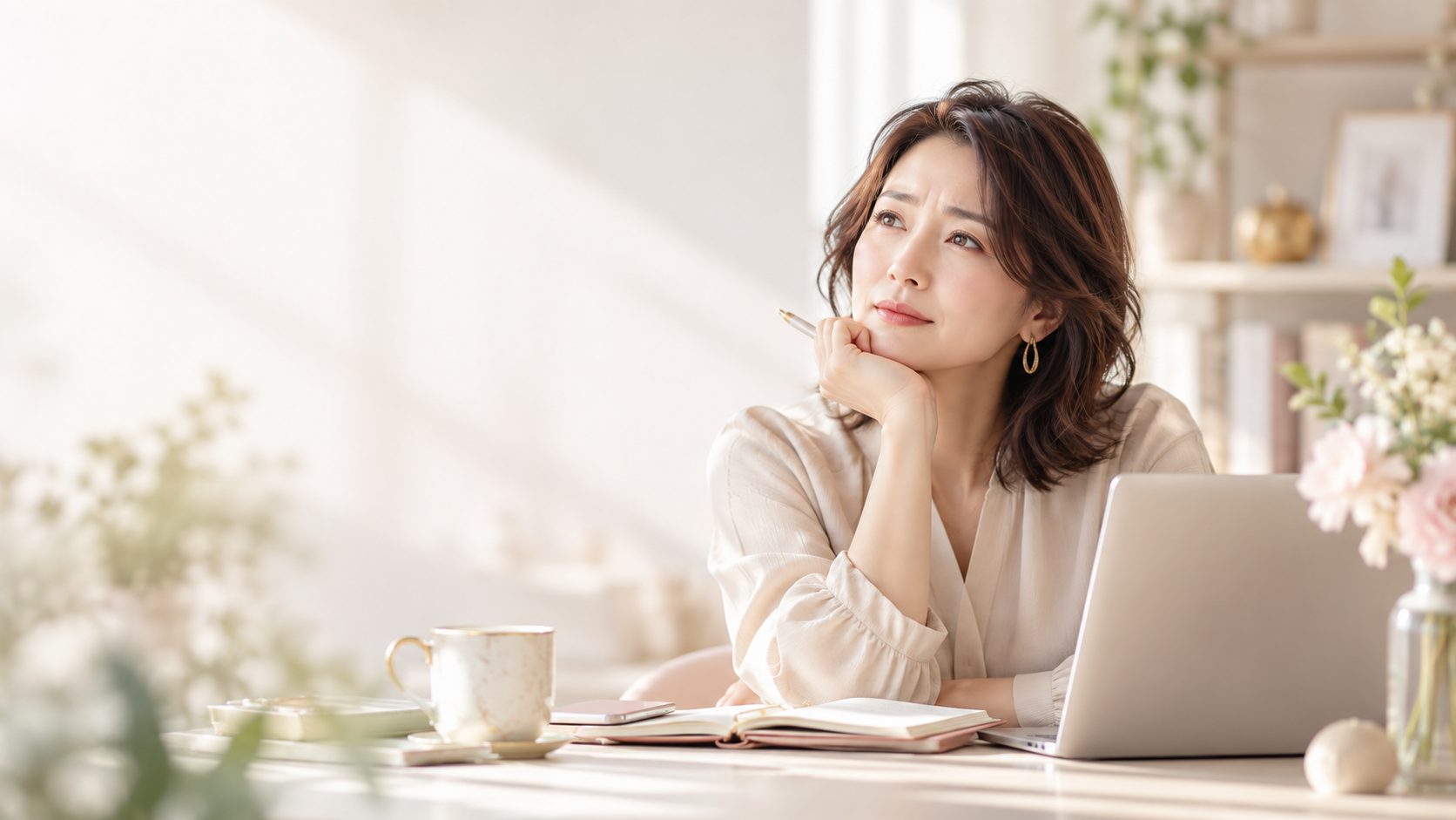 頑張っているのに結果が出ず考え込む女性