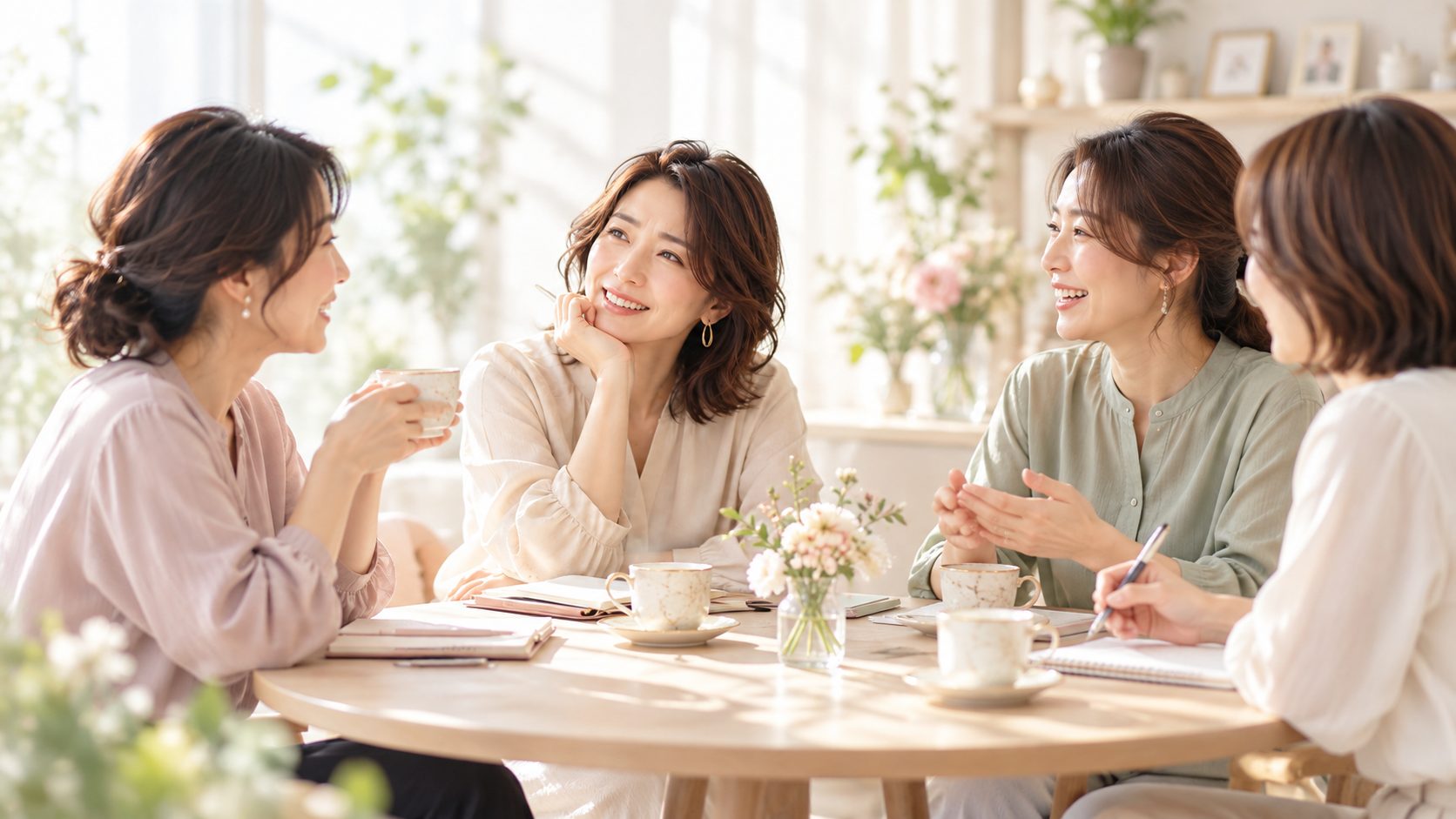 お茶を飲みながら話す女性たち